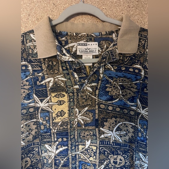 Vintage Patterned Polo Shirt Natural Issue 100% Cotton Size Large - Picture 6 of 7